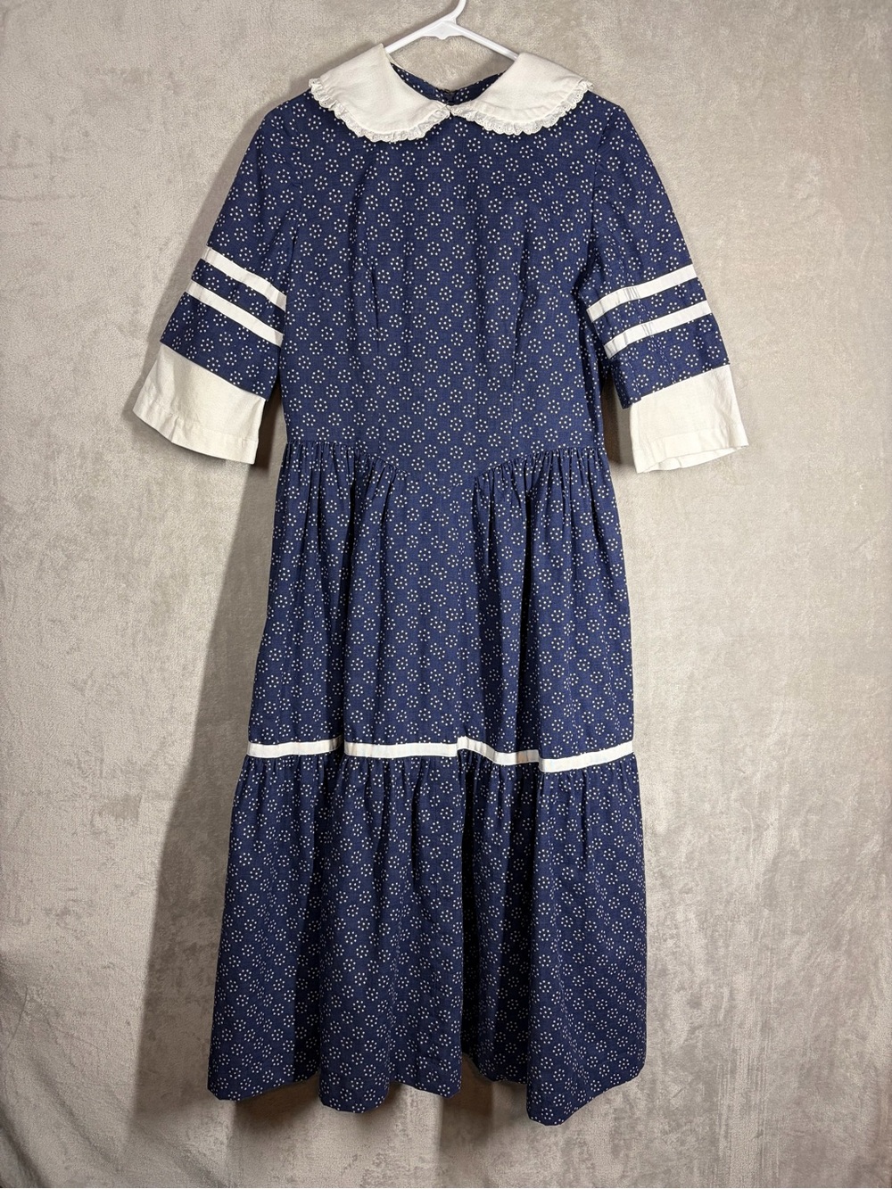 Vintage Handmade Pilgrim Prairie Dress Size S‎ Blue Stars Americana Girl Costume